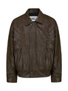 Unisex Vintage Cracked Leather Jacket Brown - NUAKLE - BALAAN 1