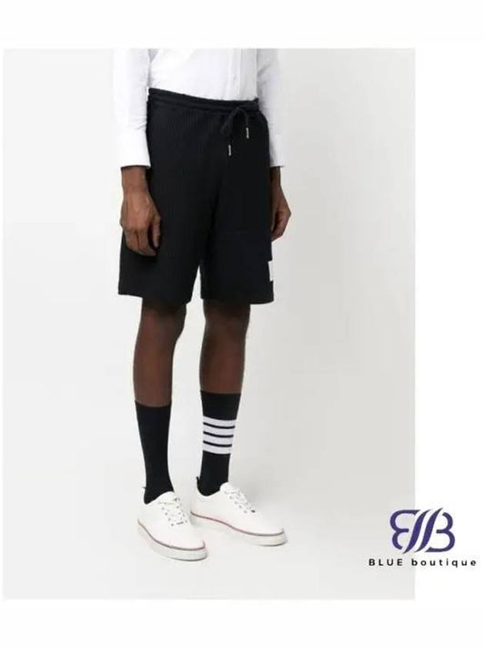 Seersucker Loopback 4-Bar Sweat Shorts Navy - THOM BROWNE - BALAAN 2