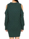 Cable Open Shoulder Long Sleeve Knit Top Green - GANNI - BALAAN 7