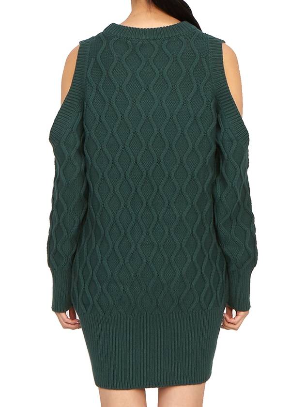 Cable Open Shoulder Long Sleeve Knit Top Green - GANNI - BALAAN 7