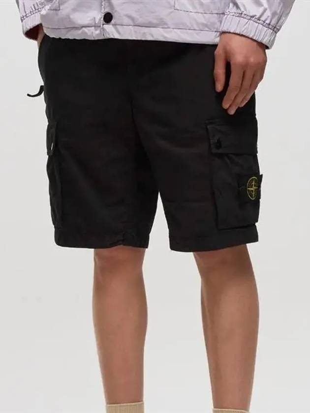 Men's Logo Patch Cargo Bermuda Shorts Black - STONE ISLAND - BALAAN 3