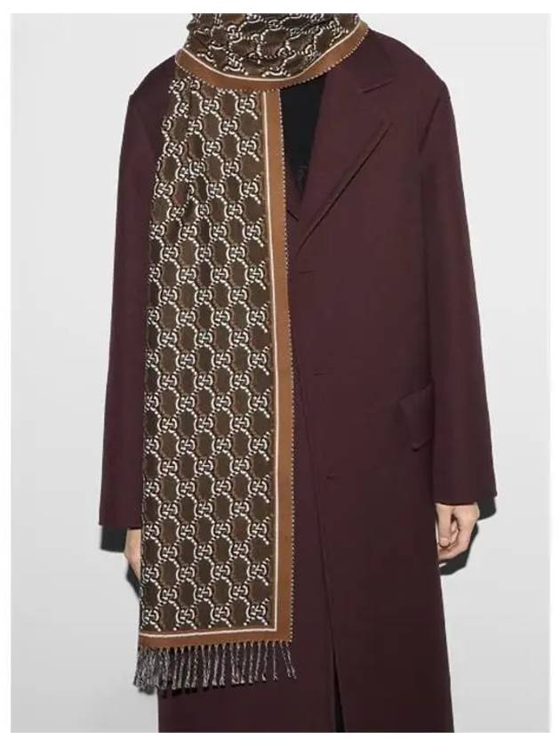 GG Shadow Jacquard Wool Muffler Brown Camel - GUCCI - BALAAN 4