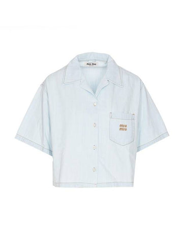 Chambray Logo Denim Shirt Light Blue - MIU MIU - BALAAN 1