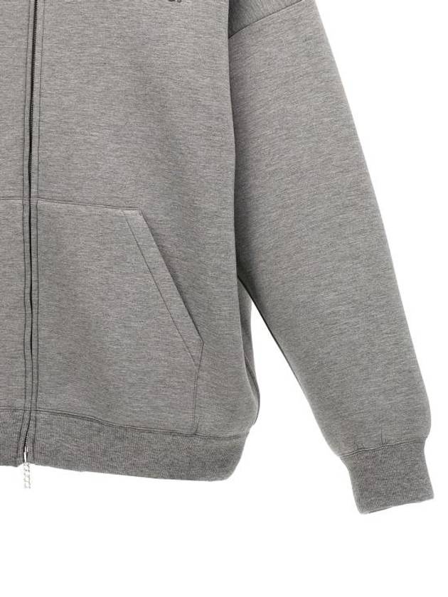 Embroidered Logo Zip-Up Hoodie Grey - GUCCI - BALAAN 5