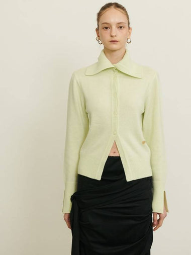 WOOL CASHMERE SAILOR KNIT CARDIGAN LIME - UNMUTE - BALAAN 1