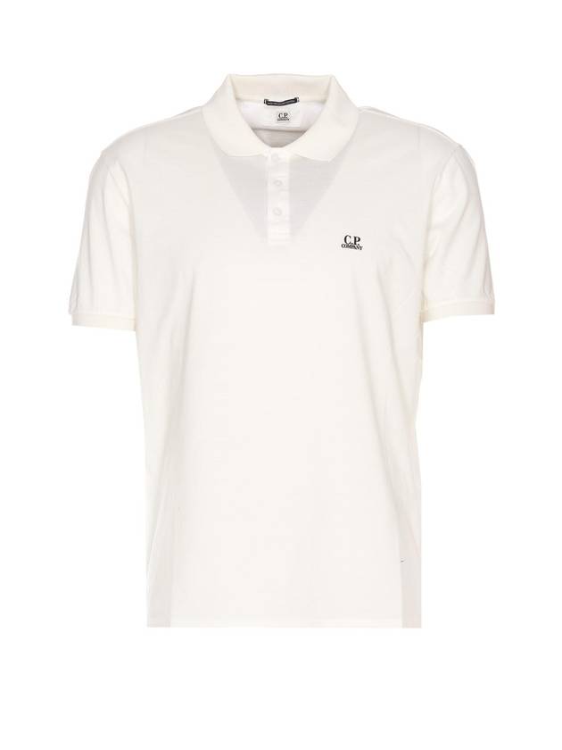 Men's Embroidered Logo Cotton Polo Shirt White - CP COMPANY - BALAAN 1