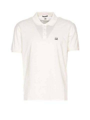 Men's Embroidered Logo Cotton Polo Shirt White - CP COMPANY - BALAAN 1