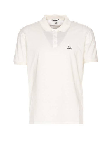 Men's Embroidered Logo Cotton Polo Shirt White - CP COMPANY - BALAAN 1