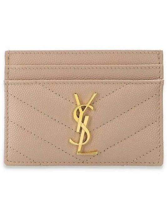 Gold Hardware Matelasse Caviar Leather Card Wallet Dark Beige - SAINT LAURENT - BALAAN 2