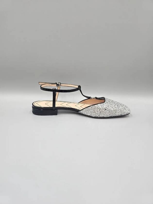 Leather Glitter Detail Flat Shoes Silver - GUCCI - BALAAN 6