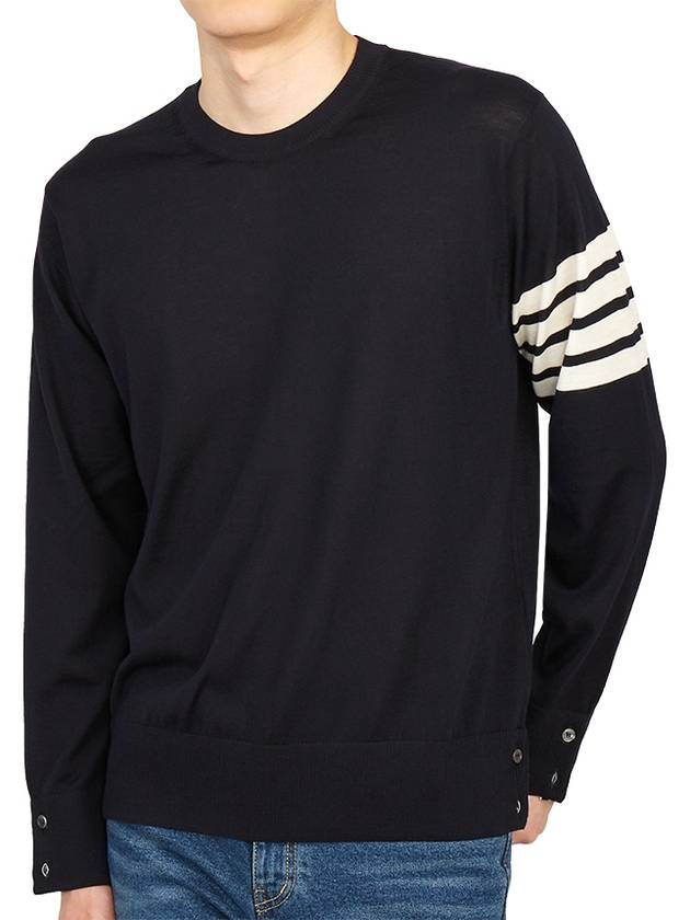 4 Bar Armband Classic Merino Wool Knit Top Navy - THOM BROWNE - BALAAN 8