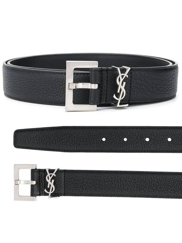 Grained Leather Silver Monogram Belt Black - SAINT LAURENT - BALAAN 2