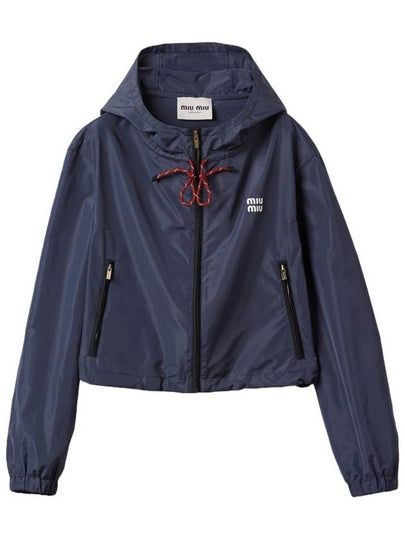 Technical Fabric Logo Hooded Jacket Blue - MIU MIU - BALAAN 2