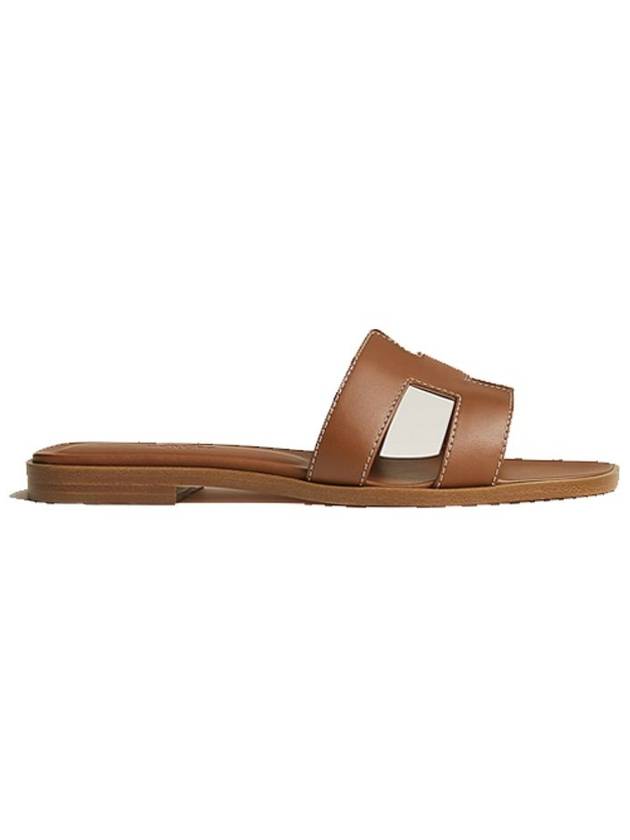 Women's H Logo Oran Sandals Gold Brown - HERMES - BALAAN 1