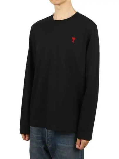 Chain Stitch Heart Logo Long Sleeve T-Shirt Black - AMI - BALAAN 2