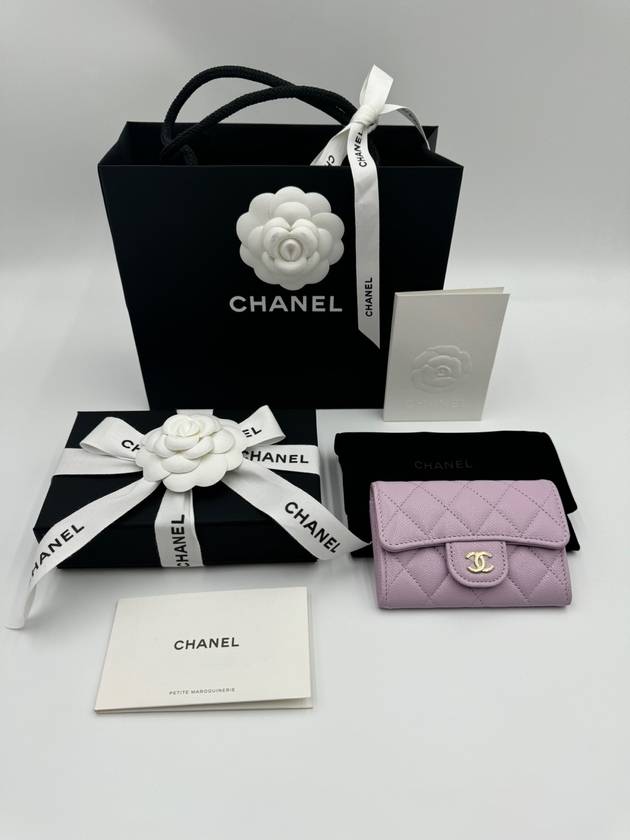 Gold Logo Classic Flap Card Wallet Light Purple - CHANEL - BALAAN 8