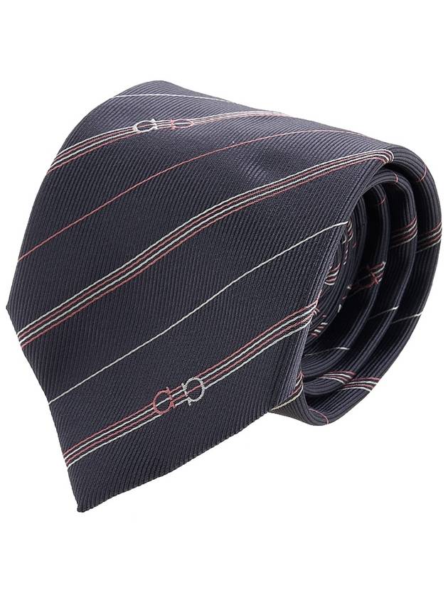 Ferragamo Men's Sprite Gancini Silk Tie 35 0802 BLACK LOGHI RED 0757661 - SALVATORE FERRAGAMO - BALAAN 9