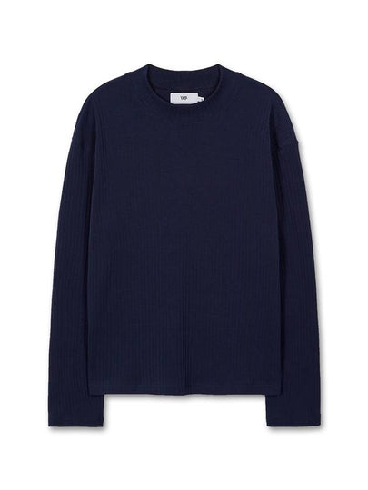 Loose ribbed mock neck knit t-shirt NAVY - WEST GRAND BOULEVARD - BALAAN 2