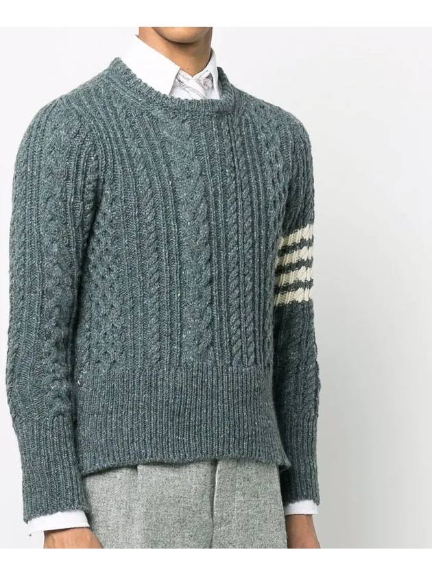 4-Bar Aran Cable Pullover Knit Top Blue - THOM BROWNE - BALAAN 4