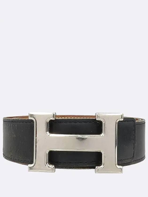 Silver H buckle black brown leather double sided men s belt - HERMES - BALAAN 6