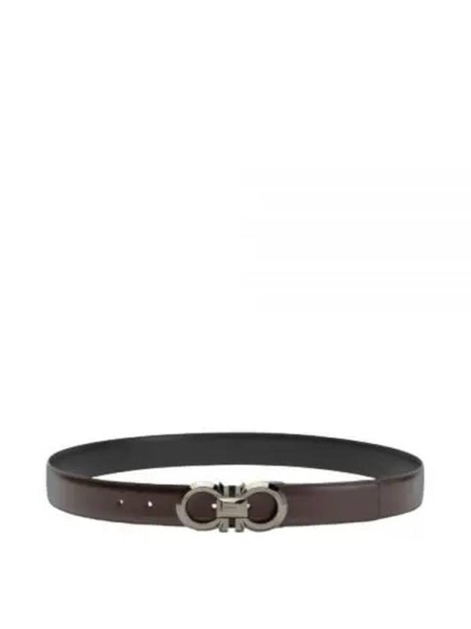 Reversible Adjustable Gancini Leather Belt Black Dark Brown - SALVATORE FERRAGAMO - BALAAN 2