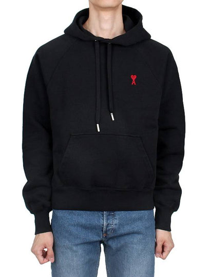 Heart Logo Embroidery Cotton Hoodie Black - AMI - BALAAN 2