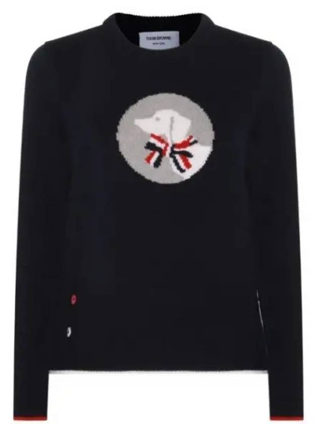 Hector Bow Virgin Wool Knit Top Navy - THOM BROWNE - BALAAN 2