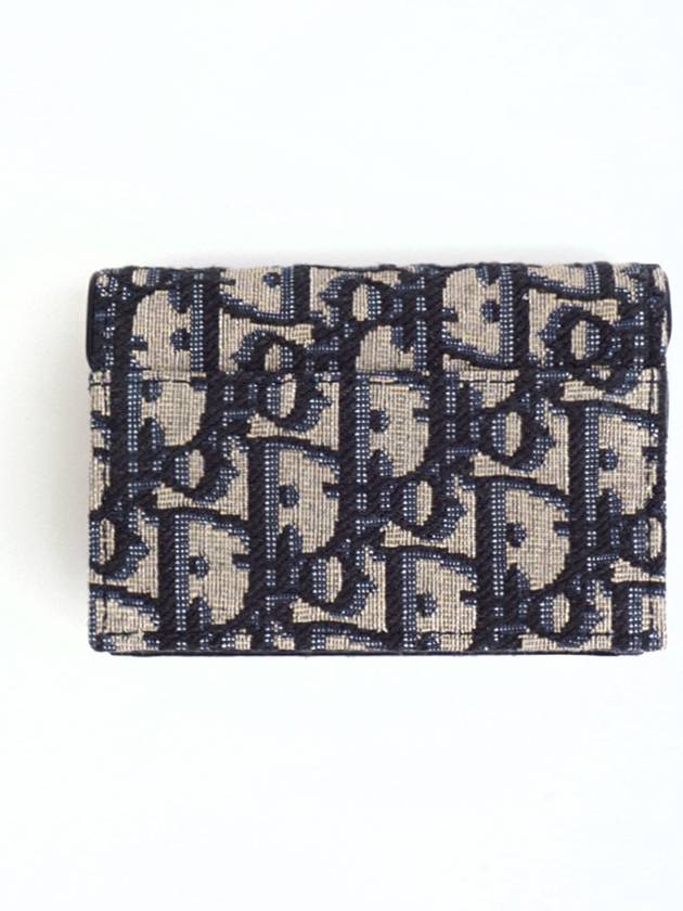 Saddle Flap Card Holder Blue  Oblique Jacquard - DIOR - BALAAN 3