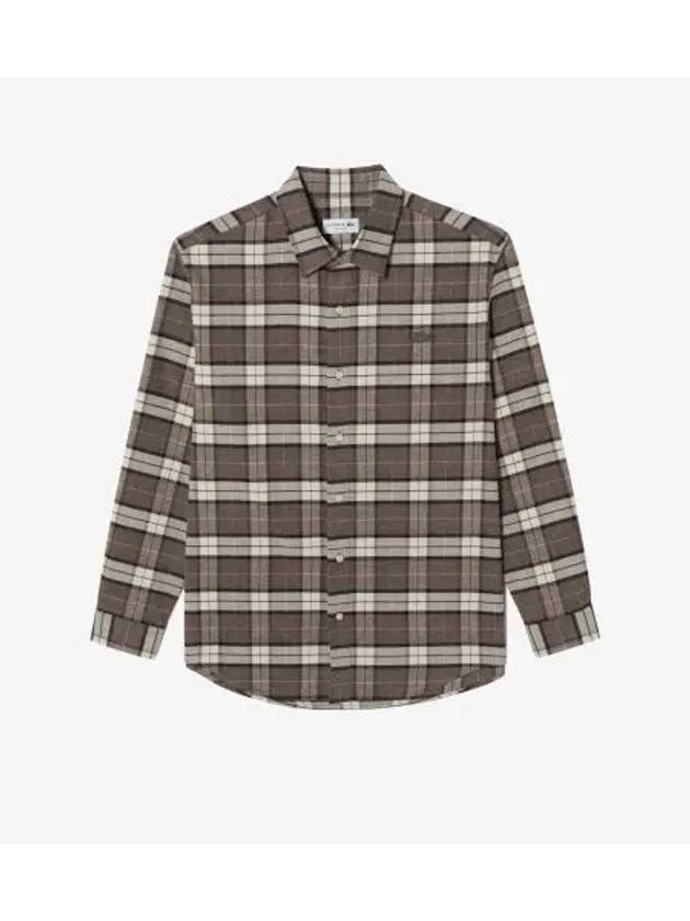 Men s Flannel Big Check Shirt Light Brown - LACOSTE - BALAAN 1