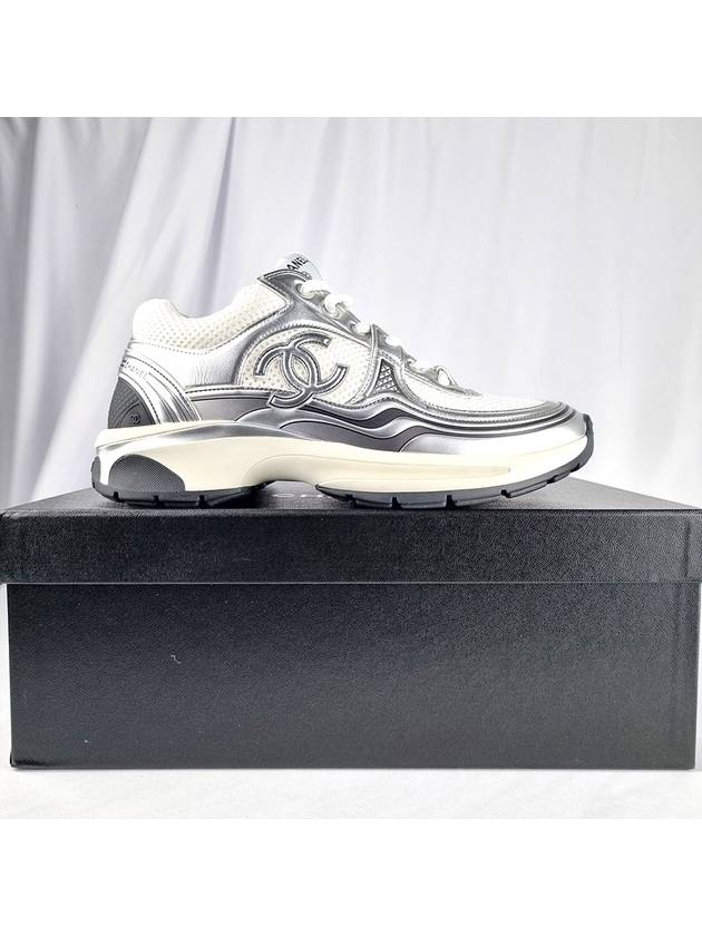 Fabric Laminated Low Top Sneakers Silver - CHANEL - BALAAN 2