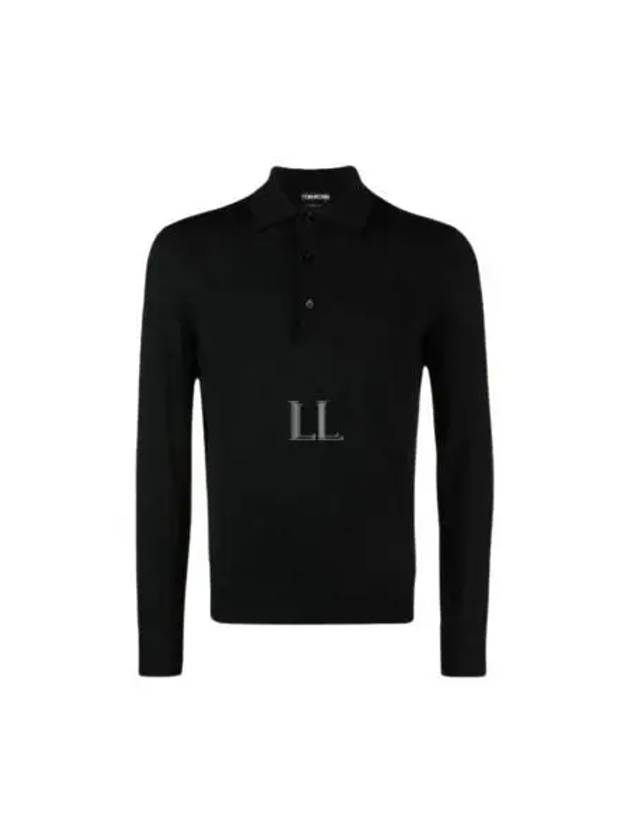 Wool Silk Long Sleeve Polo Shirt Black - TOM FORD - BALAAN 2