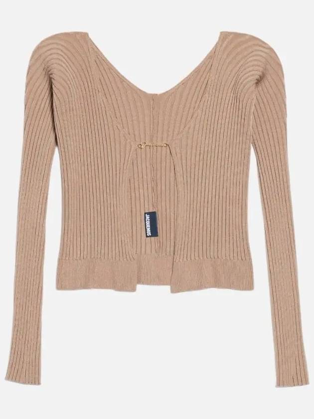 La Maille Pralu Longue Micro Charm Logo Cardigan Light Brown - JACQUEMUS - BALAAN 4