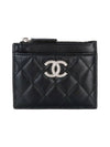 CC Logo Lambskin Silver Zipper Card Wallet Black - CHANEL - BALAAN 2