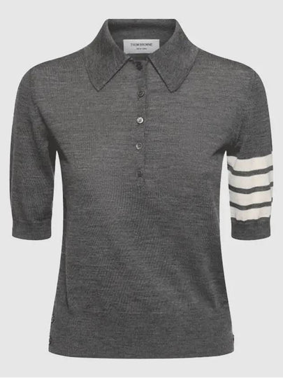 Women's Diagonal Striped Relaxed Fit Wool Polo Shirt Grey - THOM BROWNE - BALAAN 2