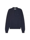 Fox Motif Knitted Polo Shirt Ink Blue - MAISON KITSUNE - BALAAN 2