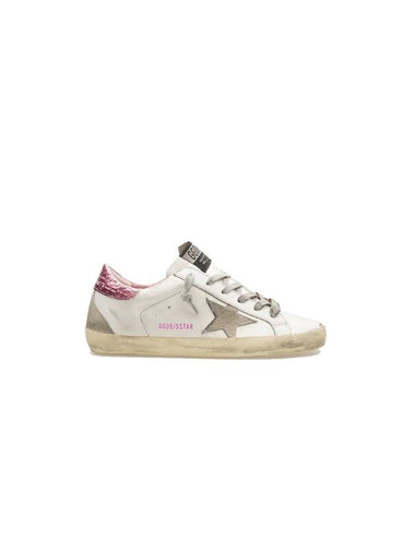 Women's Suede Superstar Glitter Pink Tab Leather Low Top Sneakers White - GOLDEN GOOSE - BALAAN 1