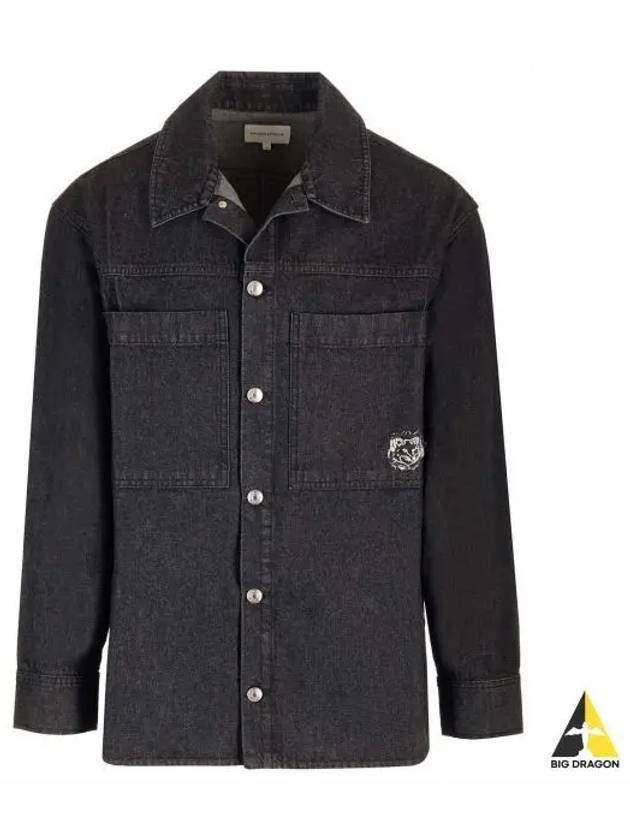 Fox Head Patch Washed Denim Workwear Over Long Sleeve Shirt Black - MAISON KITSUNE - BALAAN 2