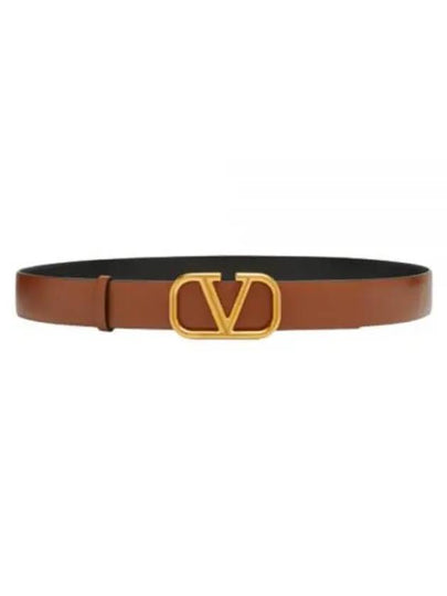 Signature V Logo Leather Belt Brown - VALENTINO - BALAAN 2