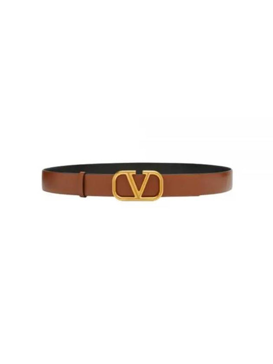 Signature V Logo Leather Belt Brown - VALENTINO - BALAAN 1