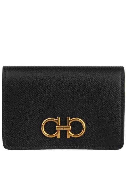 Gancini Leather Card Wallet Black - SALVATORE FERRAGAMO - BALAAN 2