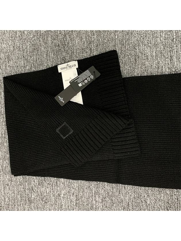 Kid Logo Patch Wool Cashmere Muffler Black - STONE ISLAND - BALAAN 6