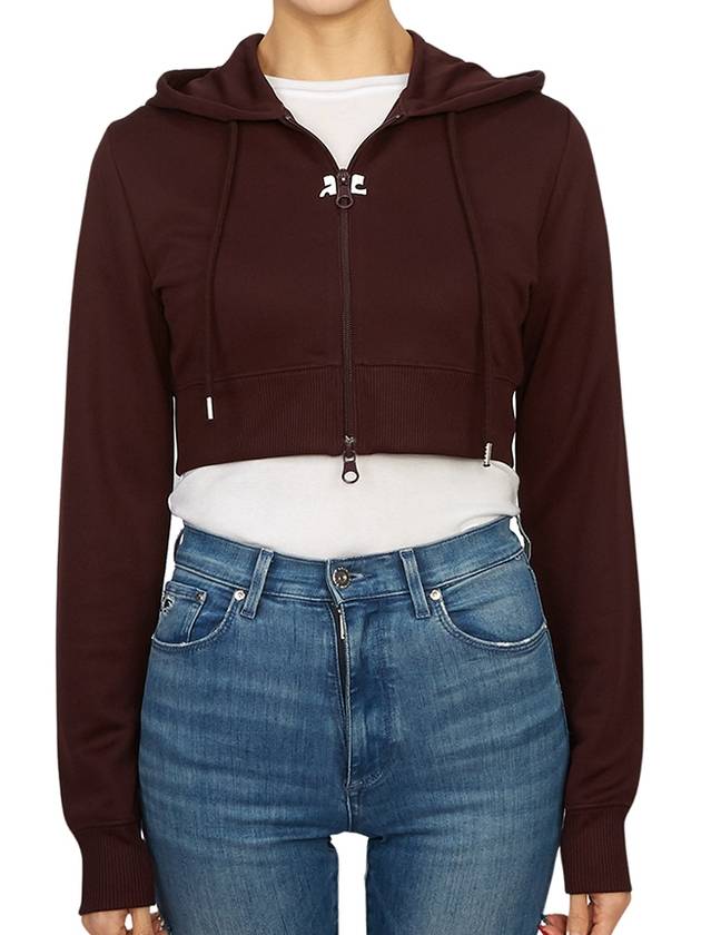 Courr ges 323JVE051JS0091 BURGUNDY Women s Crop Hooded Zip up - COURREGES - BALAAN 4