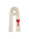 Heart Logo Oversized Wool Fringe Scarf Off White - AMI - BALAAN 1