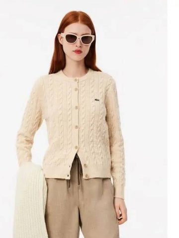 Women s wool blend cable spring and fall cardigan AF0904 54N IBR domestic product GQ2N24081388761 - LACOSTE - BALAAN 1