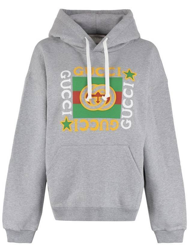 Web Logo Print Hooded Top Gray - GUCCI - BALAAN.