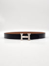 H buckle double sided belt 32mm black gold silver matte H073967CAAA - HERMES - BALAAN 1