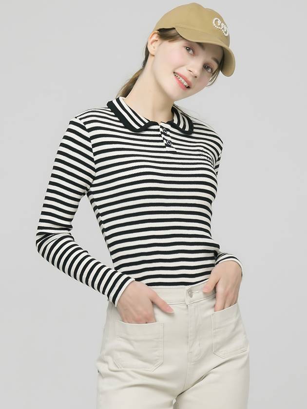 Flat Collar Herry Color Scheme Waffle Black Striped T-Shirt DO5232TS06-1 - DOYOUKNOWMC GOLF WEAR - BALAAN 1