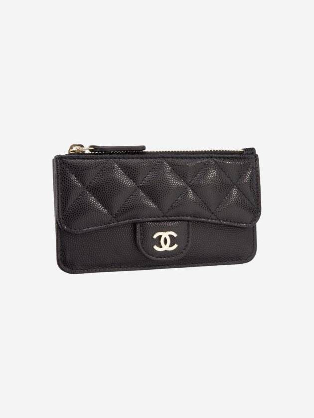 Classic Caviar Gold Hardware Zipper Card Wallet Black - CHANEL - BALAAN 3