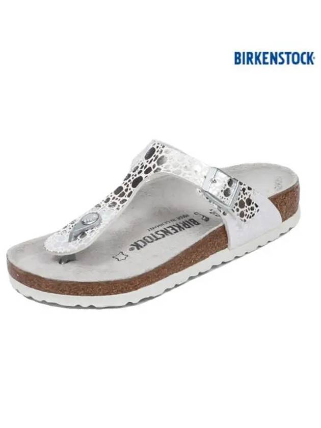 Women's Gizeh Leather Flip Flops Metallic Stone Silver - BIRKENSTOCK - BALAAN 2