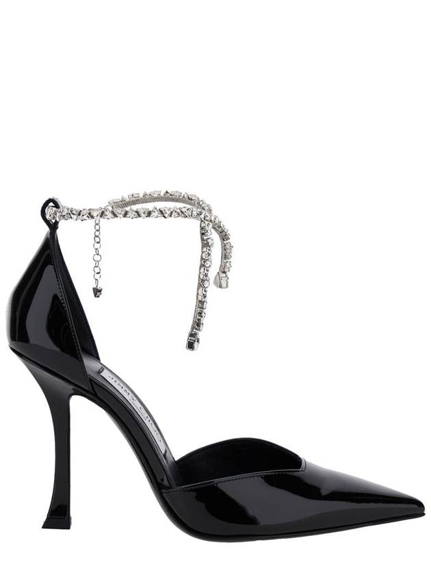 'Stevie' Black Pumps With Crystal Embellished Strap And High Sculpted Heel In Leather And Crystals Woman - JIMMY CHOO - BALAAN 1